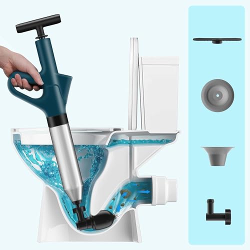 High Pressure Toilet Plunger, Drain Snake Clog Removal Tool, Robust Flush Piston with Visual Barometer, Air Drain Blaster, Floor Drain, Sewerage, Pipe, Green