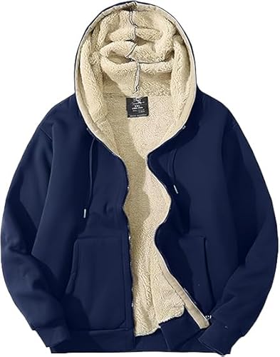 PEHMEA Men's Warm Thicken Fleece Hoodie Sherpa Lined Full-Zip Sweatshirt Jacket 