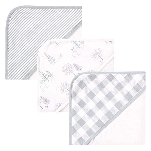 Image of Touched by Nature Unisex Baby Organic Cotton Hooded Towels, Gray Woodland, One Size