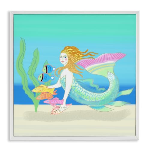 Underwater Mermaid Fish Ocean Seaweed, 12 x 12 Inch Framed Giclée Print