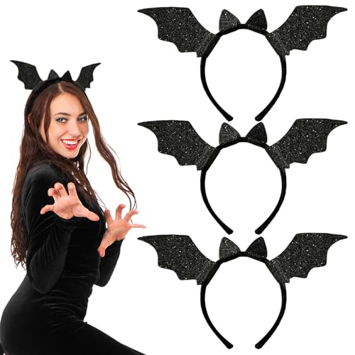 SAIIURV 3 peças diadema asas morcego, orelhas morcegas com roxo, disfarce de Halloween diadema de para festa de Halloween, acessórios para mulheres, homens e crianças (preto)