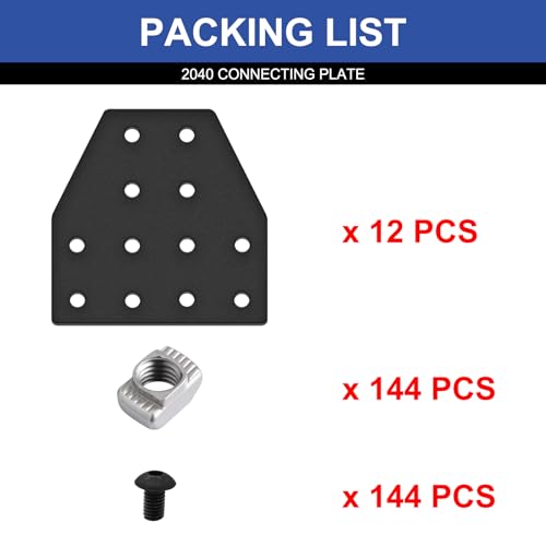 Image of 12pcs 2040 Aluminum Extrusion Joint Plate Connector Corner T Bracket 12-Hole 2040 V Slot Hardware T Slotted Accessories With T Nuts and Screws For Aluminum Profile 3D Printer Frame Part Black