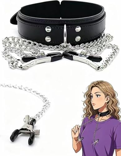 2026 Newly Upgrade Black BDSM Choker Collar Chains Clamps Body Chain Ball Choker Necklaces for Women Adjustable Stainless Steel Nipple Rings Non Piercing Faux Body Jewelry Sweater Yoga C-U888