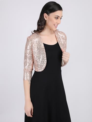 Image of Women Cropped Length Sequinned /Embroidered Front Open Shrug /Bolero with Lining