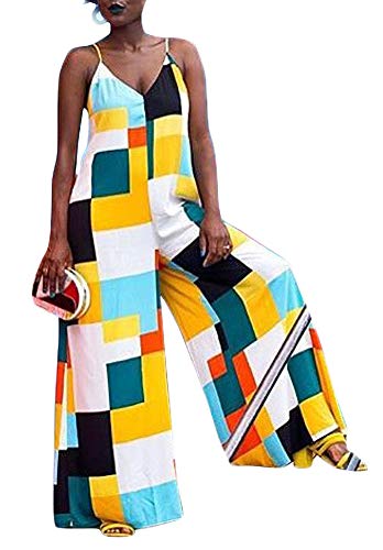 Tbahhir Women's Wide Leg Spaghetti Strap Casual Harem Jumpsuits Loose Fit Irregular Geometric Print Rompers #TOP1