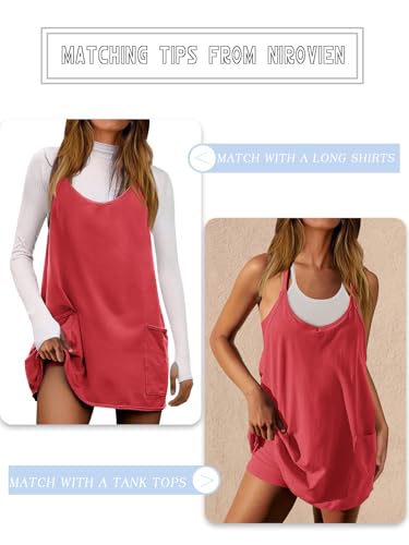 Image of Nirovien Womens Tennis Dress Workout Mini Dress with Shorts Sleeveless Spaghetti Straps Golf Athletic Dresses