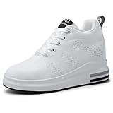 Mixsen Baskets compensées à talons hauts pour femme - Légères et respirantes - Chaussures de sport, de fitness, de tennis, de marche en plein air (blanc-12,38)