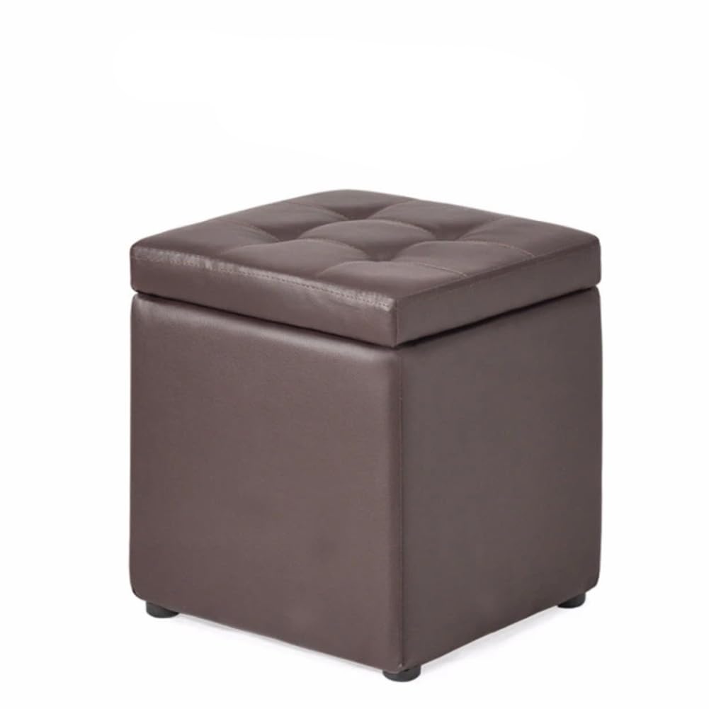 Otomana Cuadrada de Almacenamiento de Piel sintética marrón de 30x30x35 cm, Taburete reposapiés tapizado con Tapa abatible y Asiento Acolchado de Espuma Gruesa para soluc