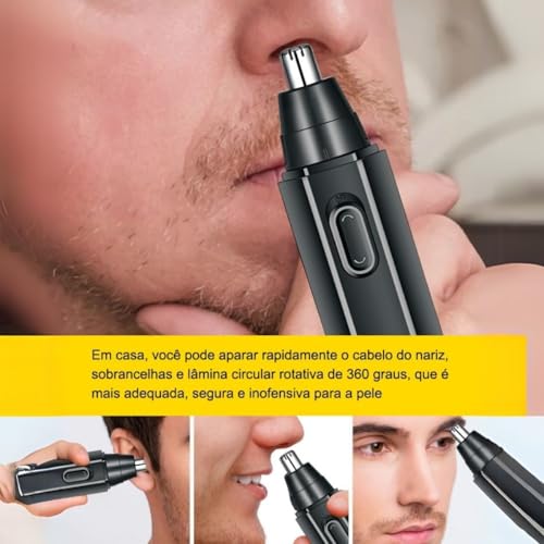Kit Completo para Barbeiro Máquina de Acabamento, Pentes, Aparador de Nariz e Limpeza Fácil | Lâmina
