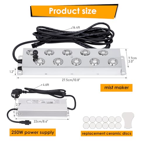 MUALROUS 10-Kopf Ultraschall Nebelhersteller 7L/ H-Nebelbefeuchter 350W Netzteil für den Gartenbau Landschaftliche Landschaft Gemüseaufbewahrung Magische Atmosph (10 Head JG)