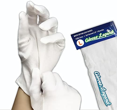 12 Pairs (24 Gloves) - Gloves Legend 100% Cotton White Gloves For Work Safety Jewelry Coin Silver Inspection For Men - Size Large