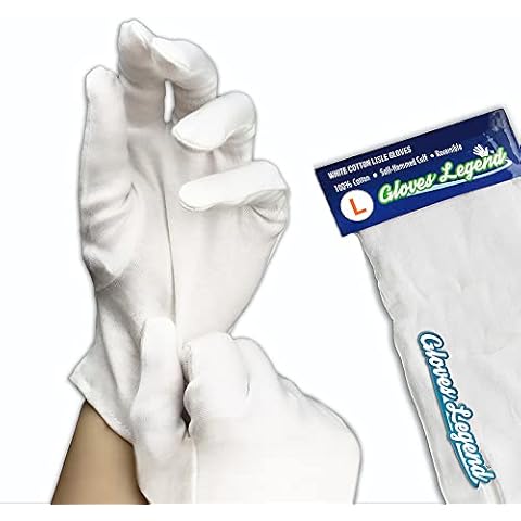 3 Pairs (6 Gloves) - Gloves Legend 100% Cotton White Gloves For Work Safety Jewelry Coin Silver Inspection For Men - Size Large Cover