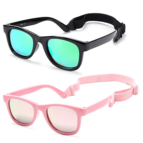 Image of COASION Bendable Flexible Polarized Newborn Baby Sunglasses with Strap for Infant Boys Girls Age 0-24 Months CA8042