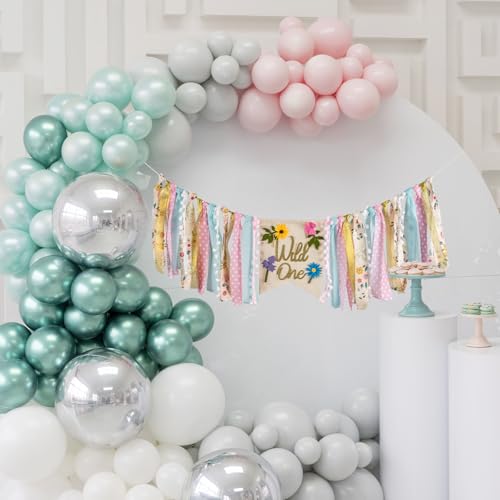 Image of Wildflower High Chair Banner - Floral inchWild One inch First Birthday Decor for Girls, Spring Theme Highchair Garland, 1st Birthday Party Decoration, Baby Shower Photo Backdrop