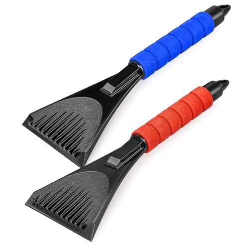 HowseHold Ice Scraper for Car Windscreen (Pack of 2) Long 27cm Handle Anti Scratch, ABS Scrapers with Soft Foam Grip, for Fast Ice, Frost and Snow Removal