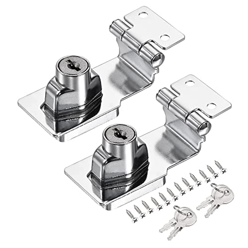 Image of MECCANIXITY 3 Inch Keyed Different Hasp Lock 90 Degree Chrome Plated Twist Knob for Cabinet Door Drawer, Silver Pack of 2