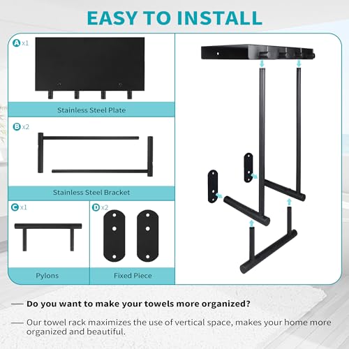 image for Romise Wall Mounted Towel Rack with Metal Shelf & 4 Hooks, Stainless S