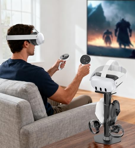 Image of Kosker Headphone & Controller Stand with VR Holder Stand for Desk, Universal VR2 Gaming Headset Stand for PS5 /Xbox /PSVR2 /Meta Quest, Controller /VR Storage with Cable Organizer, Sega Genesis Consoles