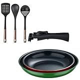 Bergner Click&Cook Juego de 2 Sartenes Ø22Ø26cm Aluminio prensado con Mango desmontable+ Set de 3 Utensilios de cocina de PBT negro y cobre