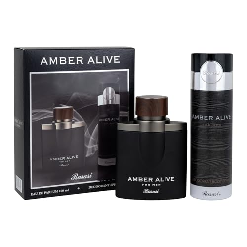 Image of Rasasi Amber Alive For Men Gift Set | 100ML Perfume and 200ML Deodorant | Long-Lasting Fragrance | Gift for Him