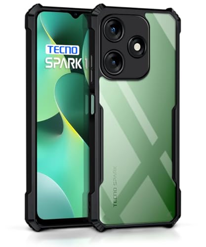 Image of WOW IMAGINE Shock Proof Clear Protective Back Case for Tecno Spark 10C - AirEDGE Technology | 360 Degree Camera Protection | Transparent Hybrid Back Case Mobile Cover - Black