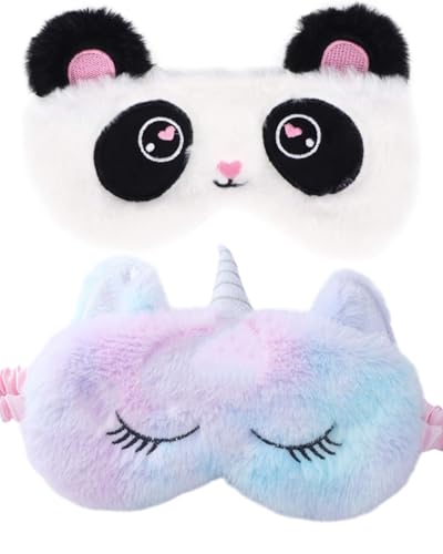 QLEUIFT 2 pcs Masques de Nuit Enfant, 3D Masques de Sommeil en Peluche Cache Oeil pour Dormir Panda...