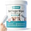 Ear Cleaner Finger Wipes 60 Counts, Dog Ear Cleaner, Grooming Kit Care for Dogs and Cats, Soft & Easy Otic Cleaning Pads, Remove Wax, Dirt & Stop Smelly, Itchy, Non-Irritating, Coconut Scent