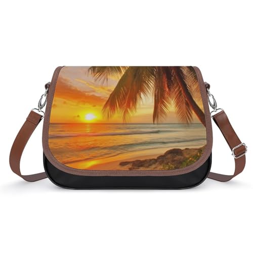Sac à bandoulière en cuir synthétique haut de gamme pour femme au design plage tropicale chic