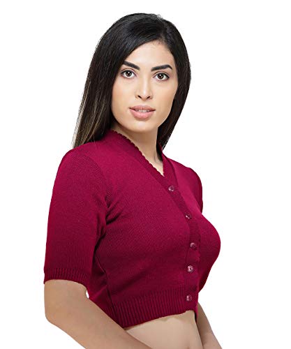 Image of Women Winter Wear V-Neck Half Sleeves Regular Fit Woollen Blouse