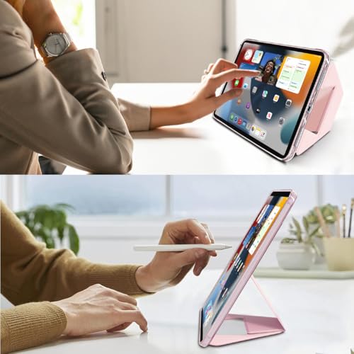 【2025年新登場】Wonzir iPad mini7 ケース (A17 Pro 2024 第7世代) iPad mini6 ケース (2021 第6世代) 8.3インチ 保護カバー 軽量 横縦スタンド機能収納可能 折りたたみ式 耐衝撃 傷つけ防止 TPU 三角形安定設計 Pencil対応 携帯便利&シンプル&おしゃれ バックカバー (ピンク, iPad mini 第7/6世代)