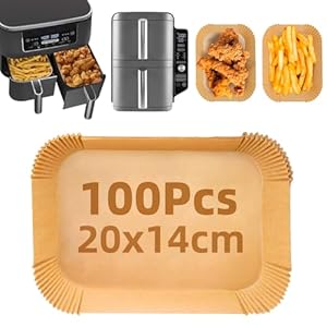 Bakpapier heteluchtfriteuse voor Dubbele Airfryer, 100 Stuks 20x14cm Rechthoekig Airfryer Bakpapier Accessoires compatibel met Ninja AF300EU AF400EU DZ400EU SL400EU en Andere Tweezone Air Fryer
