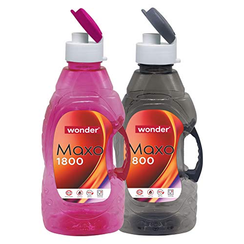 Wonder Plastic Maxo 1800 Fliptop Fridge Bottle Set, 2 pc Set 1800 ml, Red Grey Color, Made In India, KBS02609