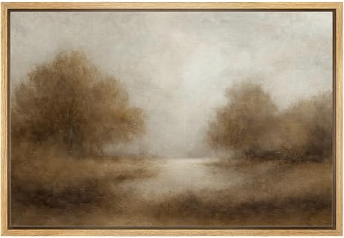 MUDECOR Framed Canvas Print Wall Art Vintage Landscape Rustic Brown Trees Oil Illustrations Fine Art Decorative Zen Multicolor Country/Farmhouse Retro for Bedroom - 24"x36" NATURAL