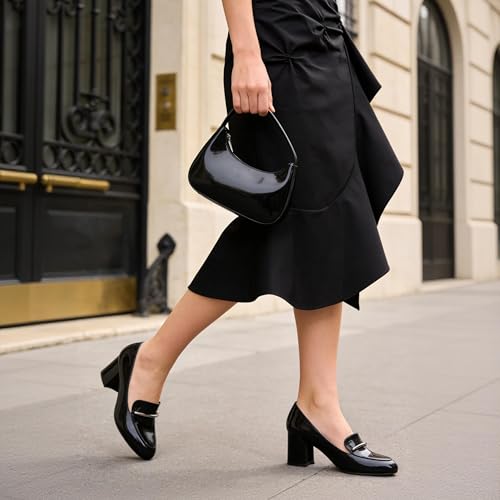 Image of Eldof Women's Pumps Block Heel Round Toe Slip On Chunky Loafer Heel Dress Shoes Pumps for Women 2.5 Inches