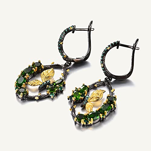 Butterfly Drop Earrings 925 Sterling Silver Latch Back Earrings Natural Chrome Diopside Dangle Earrings For Women Girls Birthstone Dangling Earrings(Rhodium Over Sterling Silver - Black Earrings) #TOP1