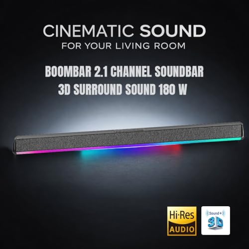 Image of Hydra BOOMBAR 2.1 Channel Soundbar with Wired Subwoofer, 180W, 3D Surround Sound, Bluetooth, AUX /USB /HDMI, Remote Control, Black