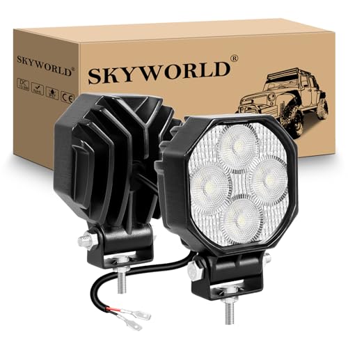 SKYWORLD 2 Pcs Mini faro de trabajo led, 2.8 pulgadas 16W 1600LM Flood lámpara trabajo Exterior focos led 12v 24v Floodlights para off road camión coche ATV 4x4 tractor moto SUV UTE, faros antiniebla