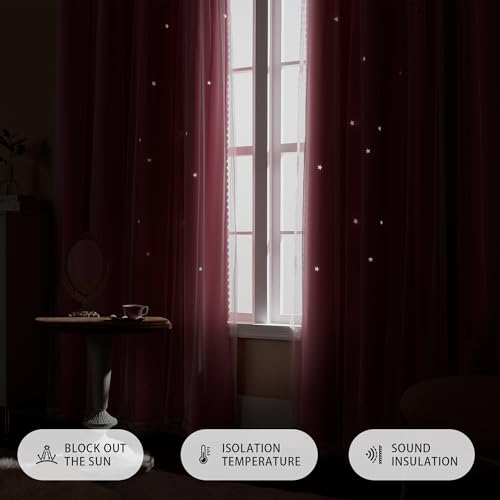 Image of XiDi Pink Curtains for Girls Bedroom 84 Inches Long Blackout Nursery Curtains Double Layer with Sheer Overlay for Kids Toddler Princess Room Grommet Privacy Room Darkening Window Drapes 52x84 Inches
