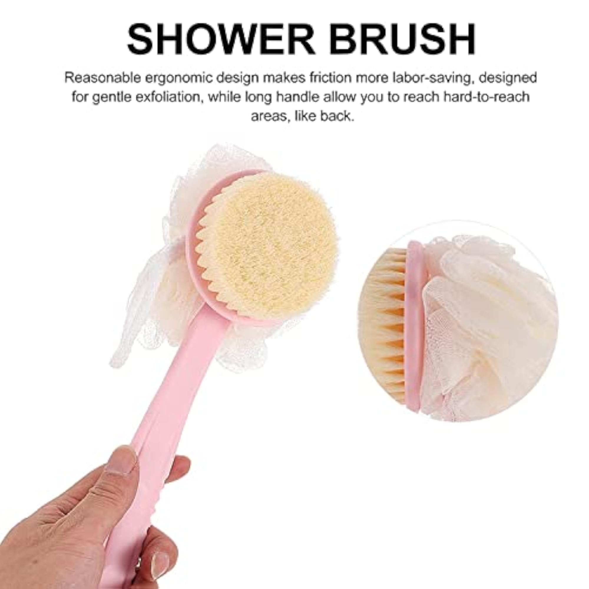 2 in 1 Body Brush with Long Handle, Soft & Firm Bristle