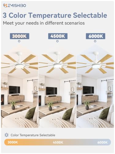 Image of ZMISHIBO 62 inch Coastal Ceiling Fan with Light, Remote Control, White