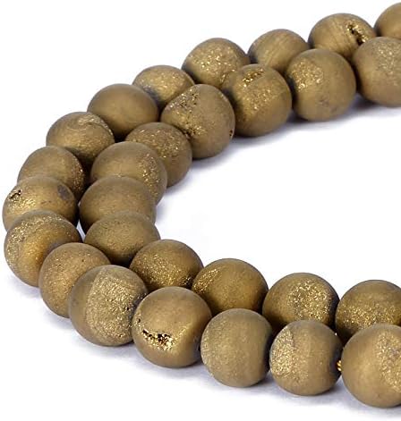 8MM 10MM 12MM Natural Gorgeous Matte Fancy Druzy Agate Round Loose Beads Gemstone for Jewelry Making by Ruilong (Gold, 8MM)