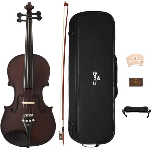 Cecilio CVN-EAS - Violín de madera maciza de ébano con funda rígida rectangular de lujo, tamaño 4/4...