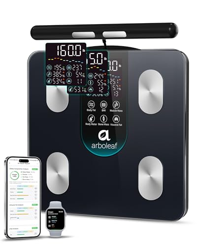 arboleaf Weight Scale 8-Electrode Dual-Frequency BIA Weighing Scales for Body Weight 7-in-1 Display for BMI & Fat Muscle Mass Segmental Full Body Composition Analyzer with 50+ Metrics in the App