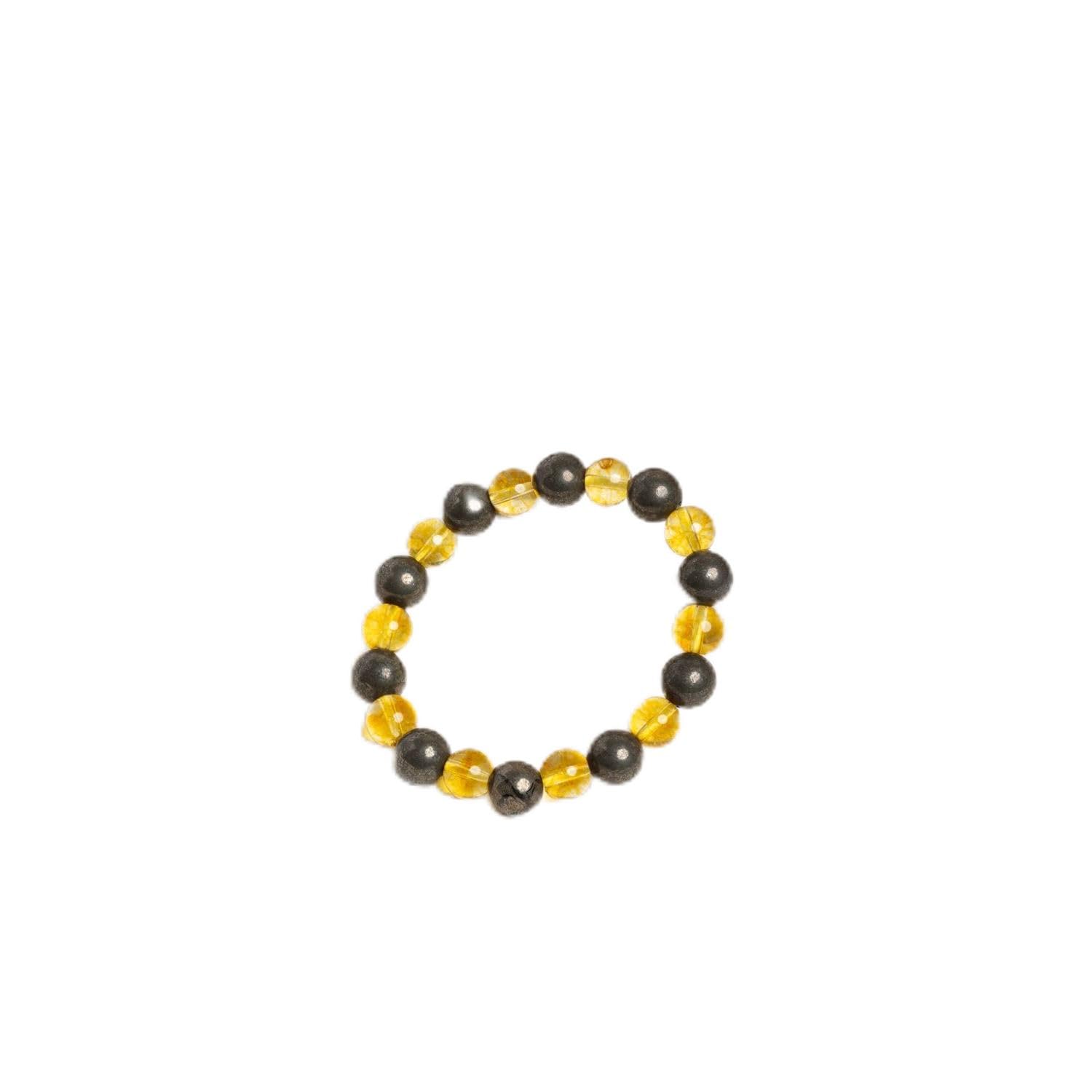 look and adorn - handmade with love LOOK AND ADORN Natural Pyrite Citrine Beaded Bracelet, Grey & Yellow, Unisex, 6.5 Inches-picture-24