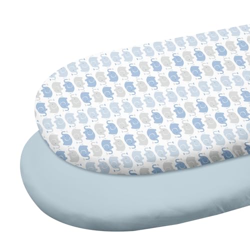 Image of Gllquen Baby Bassinet Sheets 2 Pack, 100% Organic Cotton Bassinet Fitted Sheets for Girls Boys, Soft & Breathable Unisex Baby Mattress Sheet for Standard Bassinets 33"x17"(Blue)