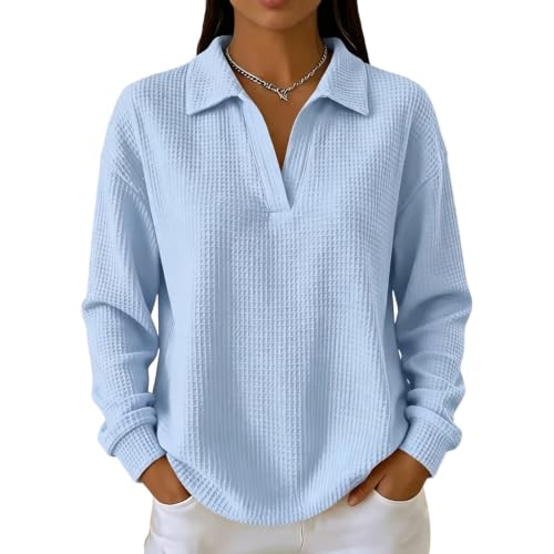 Long Sleeve Tee Shirts for Women Waffle Knit Basic Fit Tunic Holiday Tops - image 2