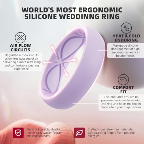 Image of Egnaro 4 /5 /8 Variety Multipack Ergonomic Breathable Bridal Rings Sets, 6mm Wide - 2mm Thick Rubber Wedding bands women, silicone Rings for her with Half Size