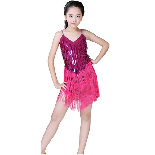Yefree Kinderkleidung Mädchen Pailletten Lateinischer Tanzrock Lateinamerikanischer Tanz Tango Salsa-Fransenrock Lateinischer Tanz Samba-Rock Cover