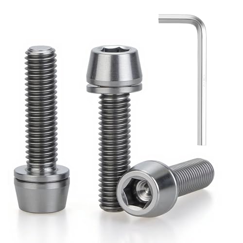 Image of 3 pcs M5 x 16 Titanium Allen Hex Bolts with Washer Screws & Wrench, for Bicycle Stems /Bike Handlebars /Brake Systems /Motorcycles /Camping Gear, Tapered Head Anti-Corrosion Fasteners(Natural Titanium)