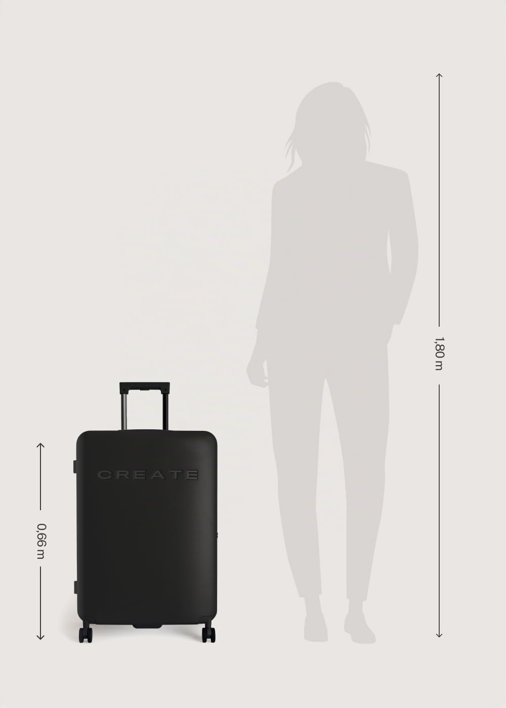 CREATE / LUGGAGE STUDIO/Valigia rigida in policarbonato nero / 47x27x66cm / Lucchetto TSA, 4 ruote doppie multidirezionali, materiali resistenti e durevoli